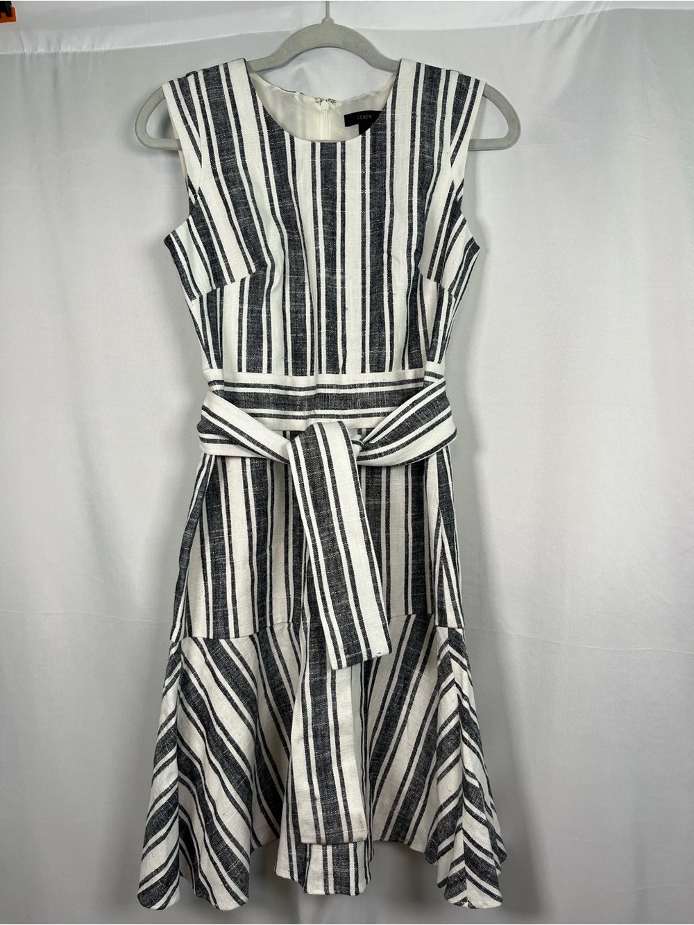 J crew striped linen blend belted fit & flare dress sz 2 coastal Americana - Picture 4 of 11